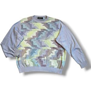 St Croix Shop Sweater Medium Pastel Geometric Coogi Cosby USA Made Vintage 90s